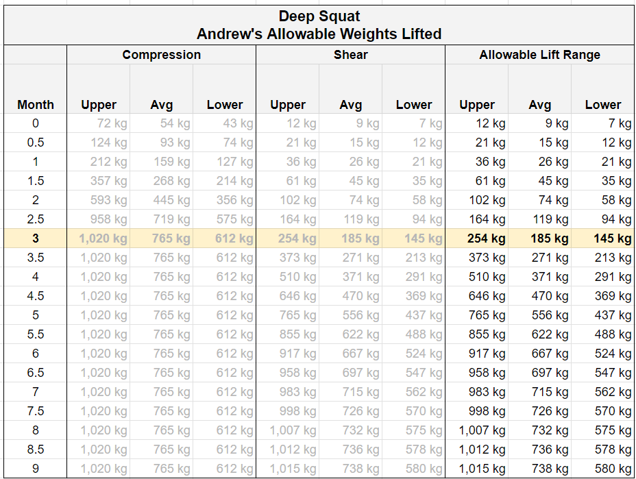 andrews allowable squat weights