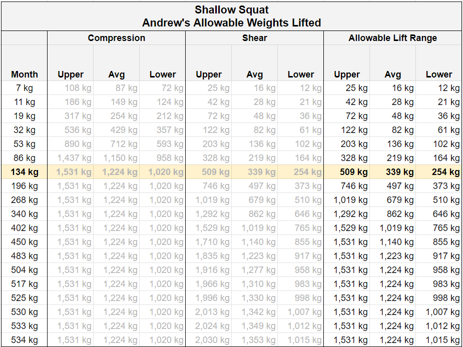 andrews allowable squat weights