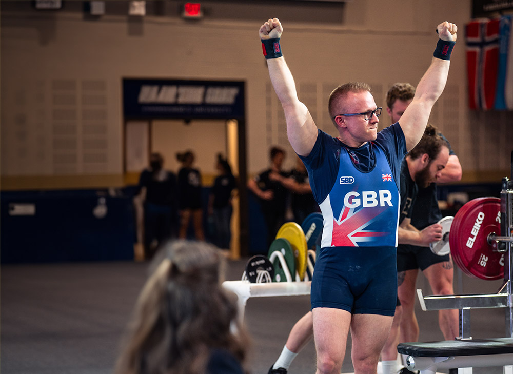 Andrew celebrating 175kg pb lift on the bench press